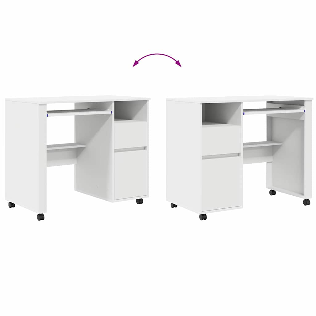 vidaXL Tisch mit Rädern mit Regal Weiß 91 x 50 x 77 cm Holzwerkstoff
