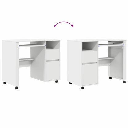 vidaXL Tisch mit Rädern mit Regal Weiß 91 x 50 x 77 cm Holzwerkstoff