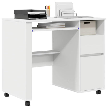 vidaXL Tisch mit Rädern mit Regal Weiß 91 x 50 x 77 cm Holzwerkstoff