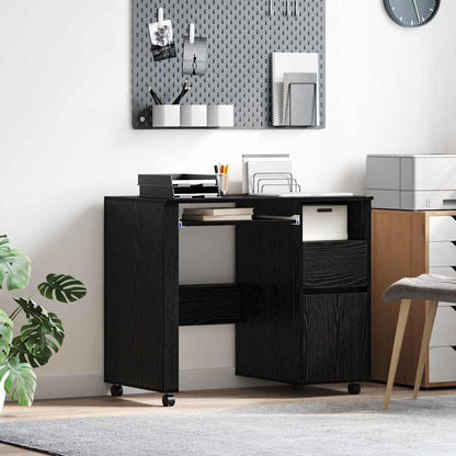vidaXL Tisch mit Rädern mit Regal Schwarz Eichen-Optik 91 x 50 x 77 cm