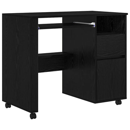vidaXL Tisch mit Rädern mit Regal Schwarz Eichen-Optik 91 x 50 x 77 cm