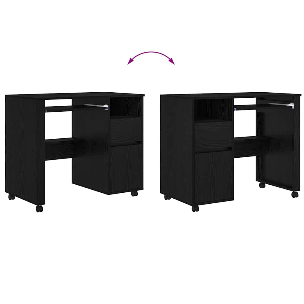 vidaXL Tisch mit Rädern mit Regal Schwarz Eichen-Optik 91 x 50 x 77 cm