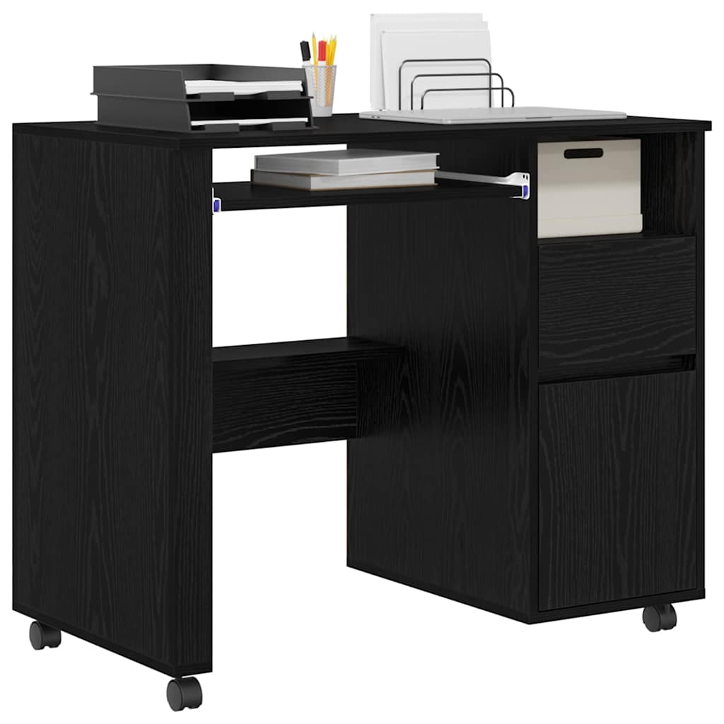 vidaXL Tisch mit Rädern mit Regal Schwarz Eichen-Optik 91 x 50 x 77 cm