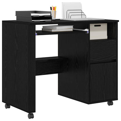 vidaXL Tisch mit Rädern mit Regal Schwarz Eichen-Optik 91 x 50 x 77 cm