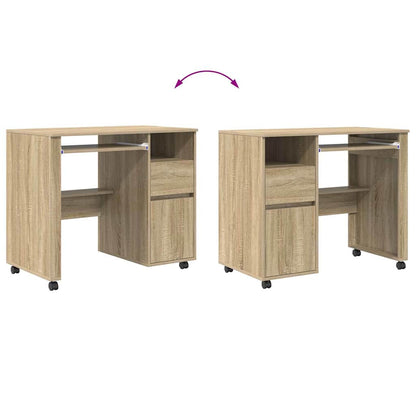 vidaXL Tisch mit Rädern Sonoma-Eiche 91 x 50 x 77 cm Holzwerkstoff