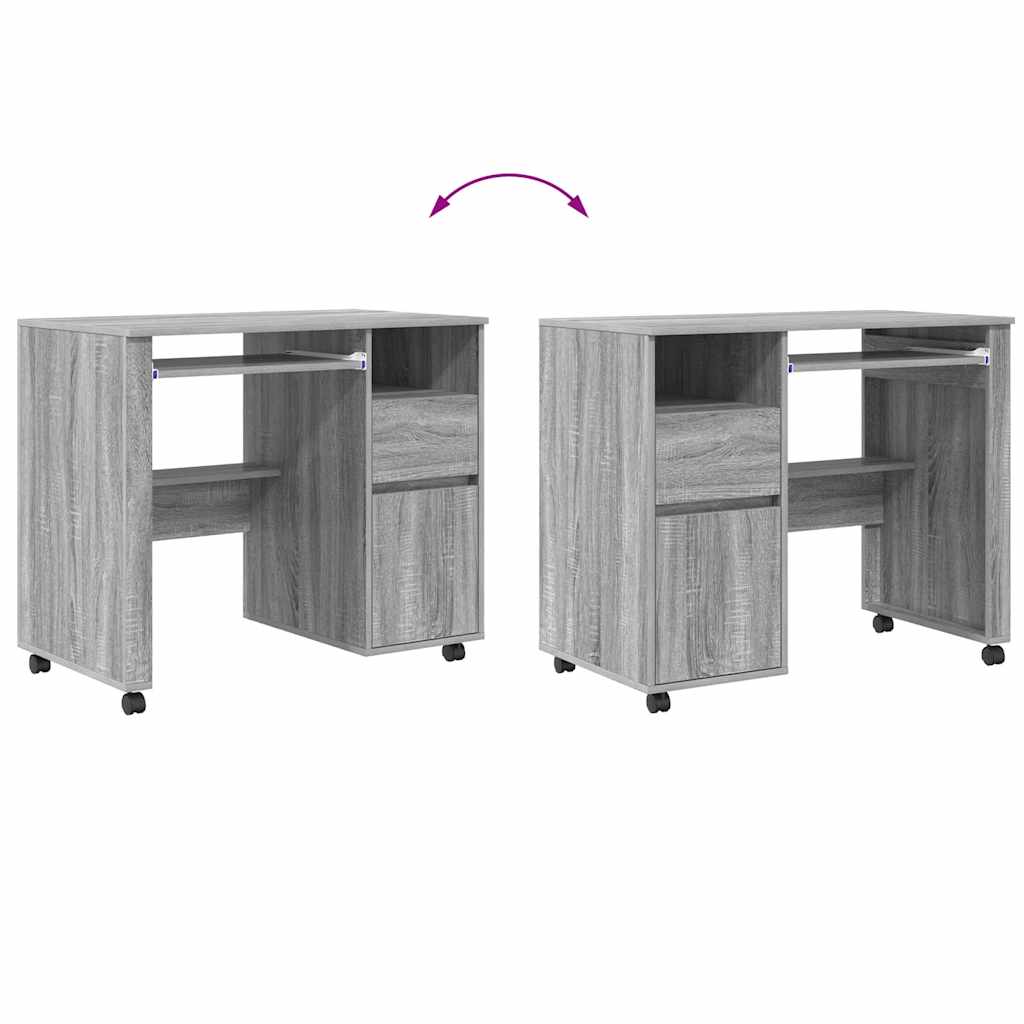 vidaXL Tisch mit Rädern Graues Sonoma 91 x 50 x 77 cm Holzwerkstoff