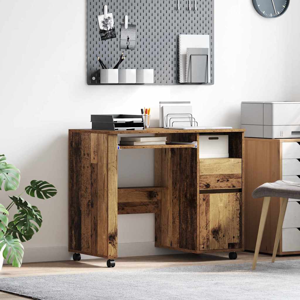 vidaXL Tisch mit Rädern Mit Rad Altholz 91 x 50 x 77 cm Holzwerkstoff