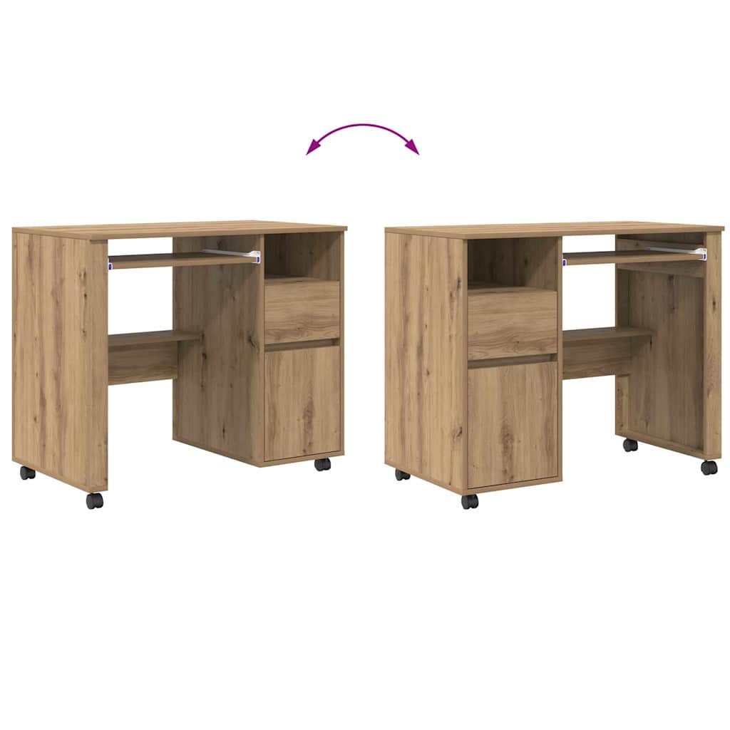 vidaXL Tisch mit Rädern Artisan-Eiche 91 x 50 x 77 cm Holzwerkstoff