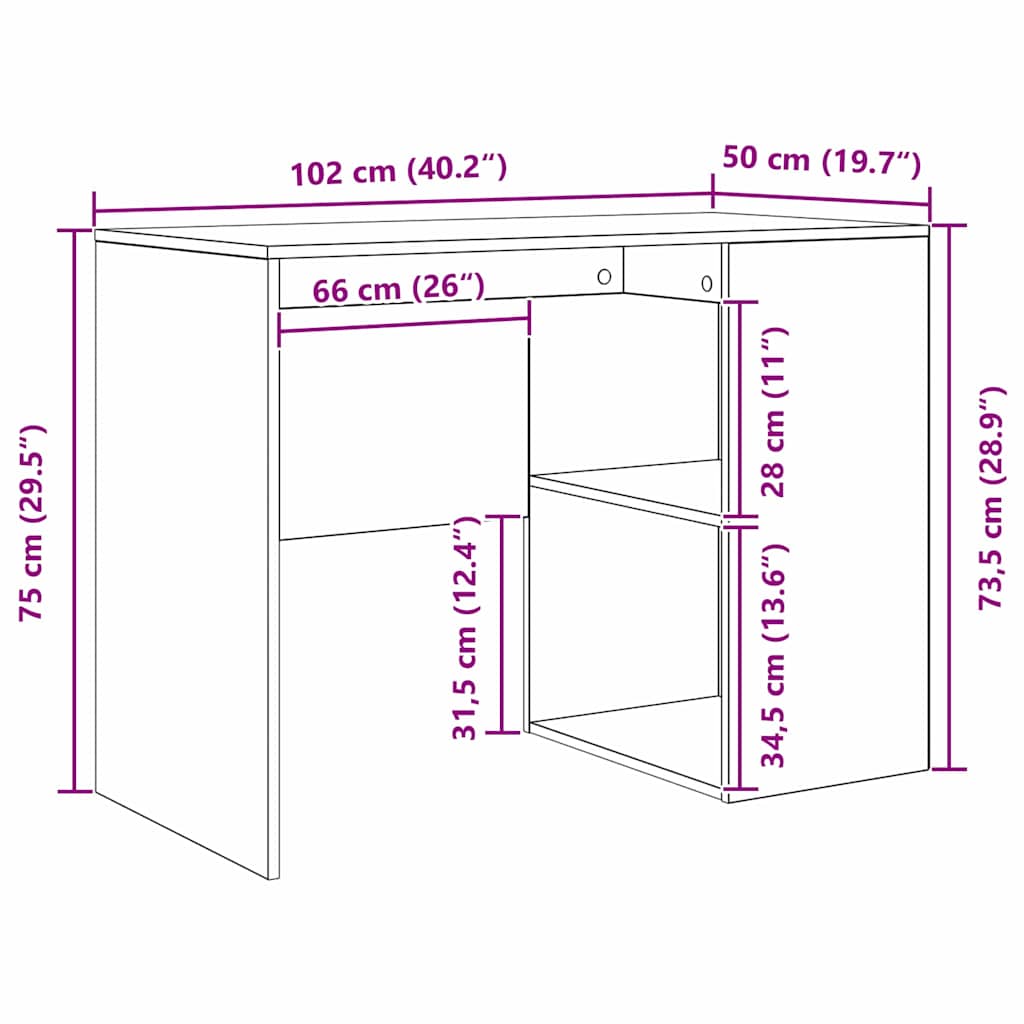 vidaXL Schreibtisch Beton Grau 102 x 50 x 75 cm Holzwerkstoff