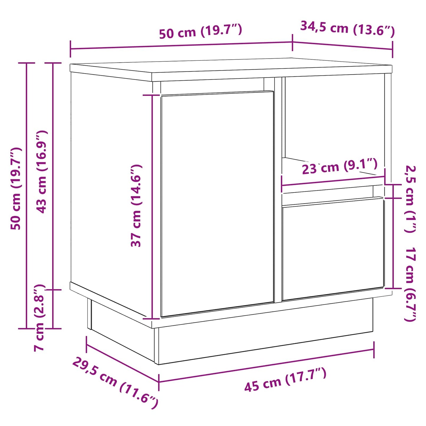 vidaXL Nachttisch Beton Grau 50 x 34,5 x 50 cm Holzwerkstoff