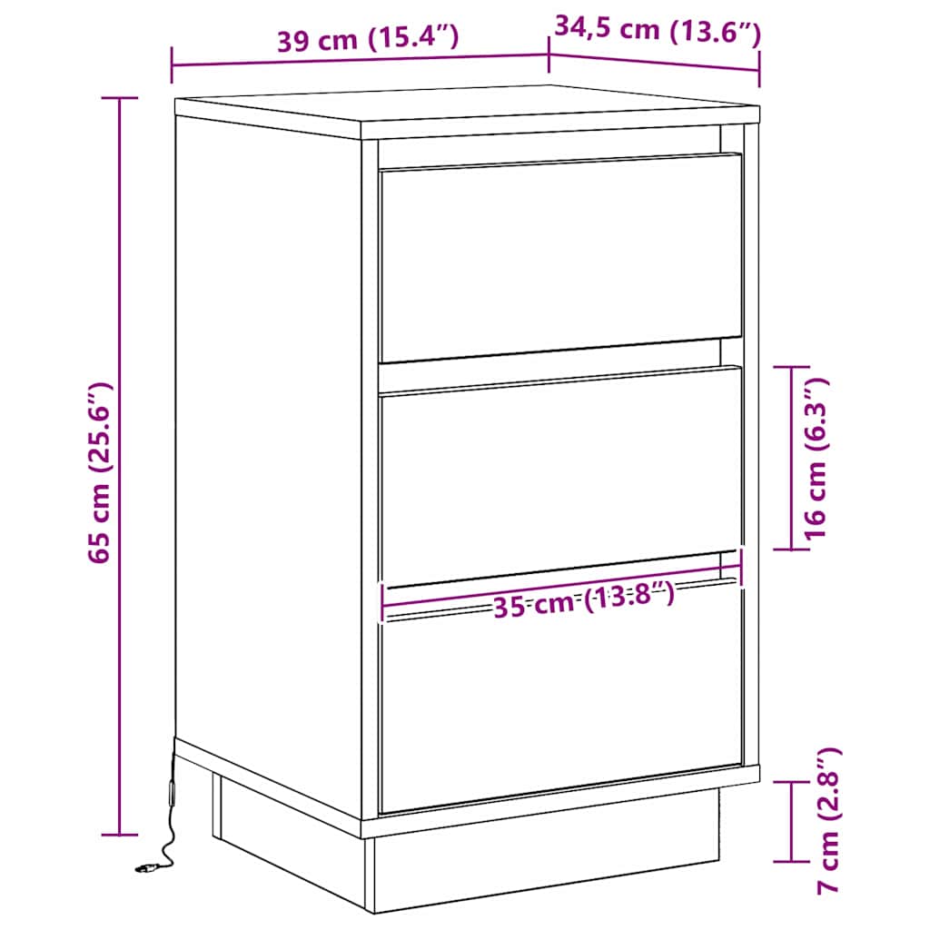 vidaXL Nachttisch Schwarz Eichen-Optik 39 x 34,5 x 65 cm Holzwerkstoff