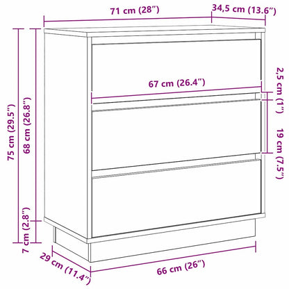 vidaXL Nachttisch mit Schubladen Weiß 71 x 34,5 x 75 cm Holzwerkstoff