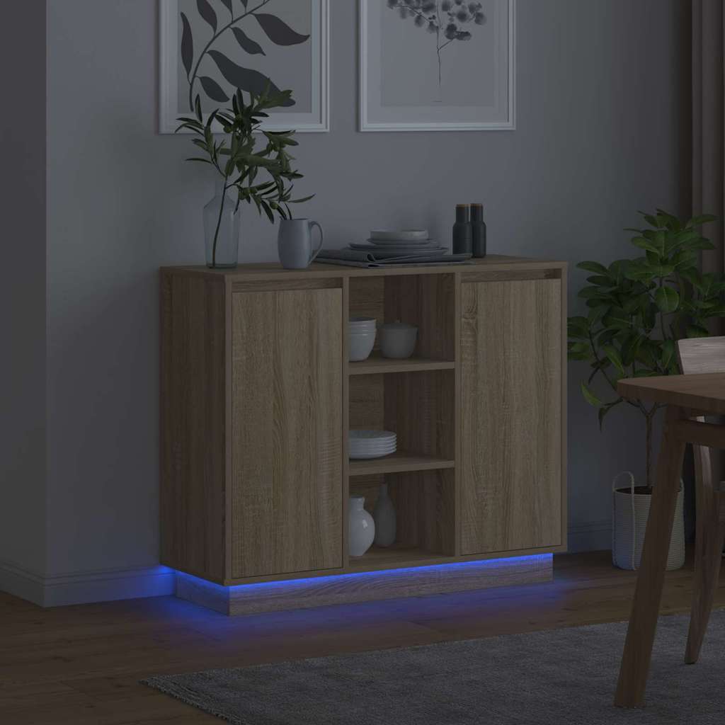 LED-Sideboard Sonoma-Eiche 90 x 32 x 75 cm Holzwerkstoff