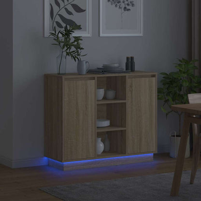 LED-Sideboard Sonoma-Eiche 90 x 32 x 75 cm Holzwerkstoff