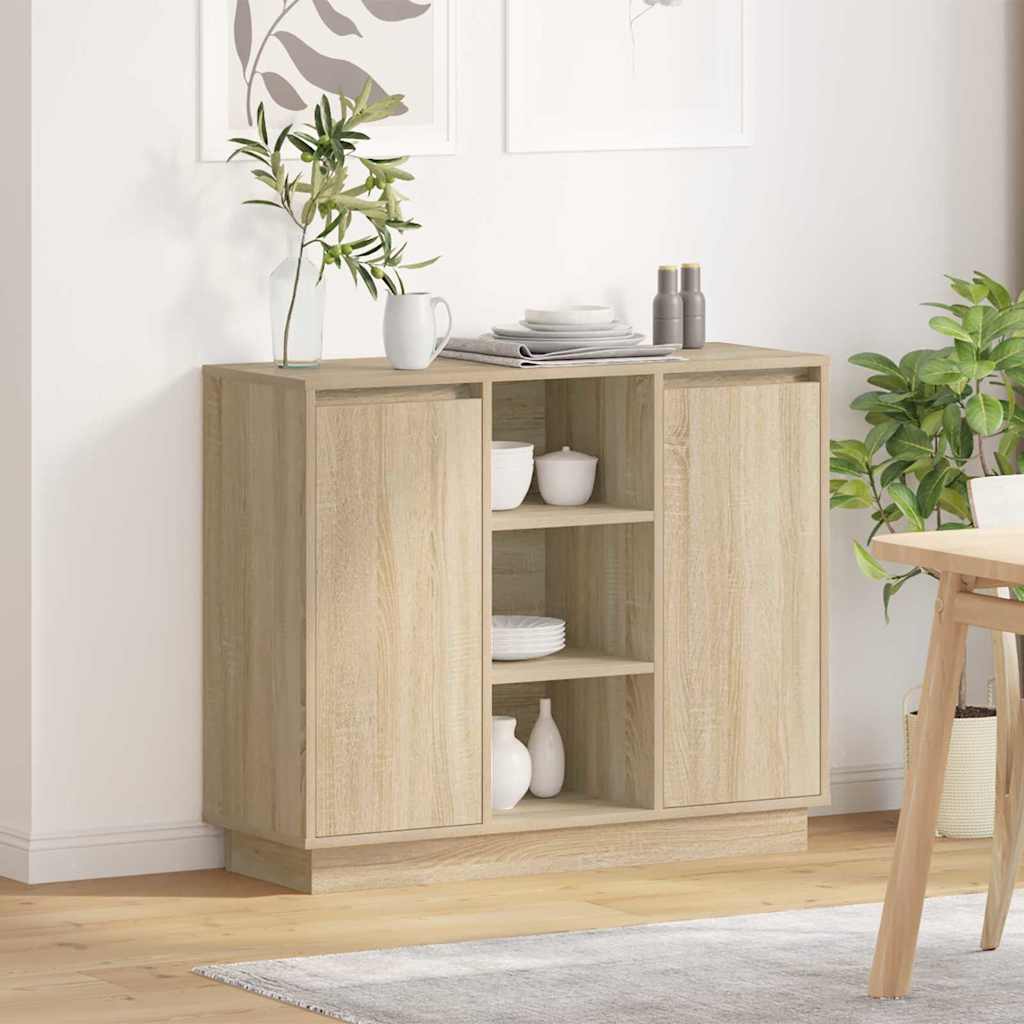 LED-Sideboard Sonoma-Eiche 90 x 32 x 75 cm Holzwerkstoff