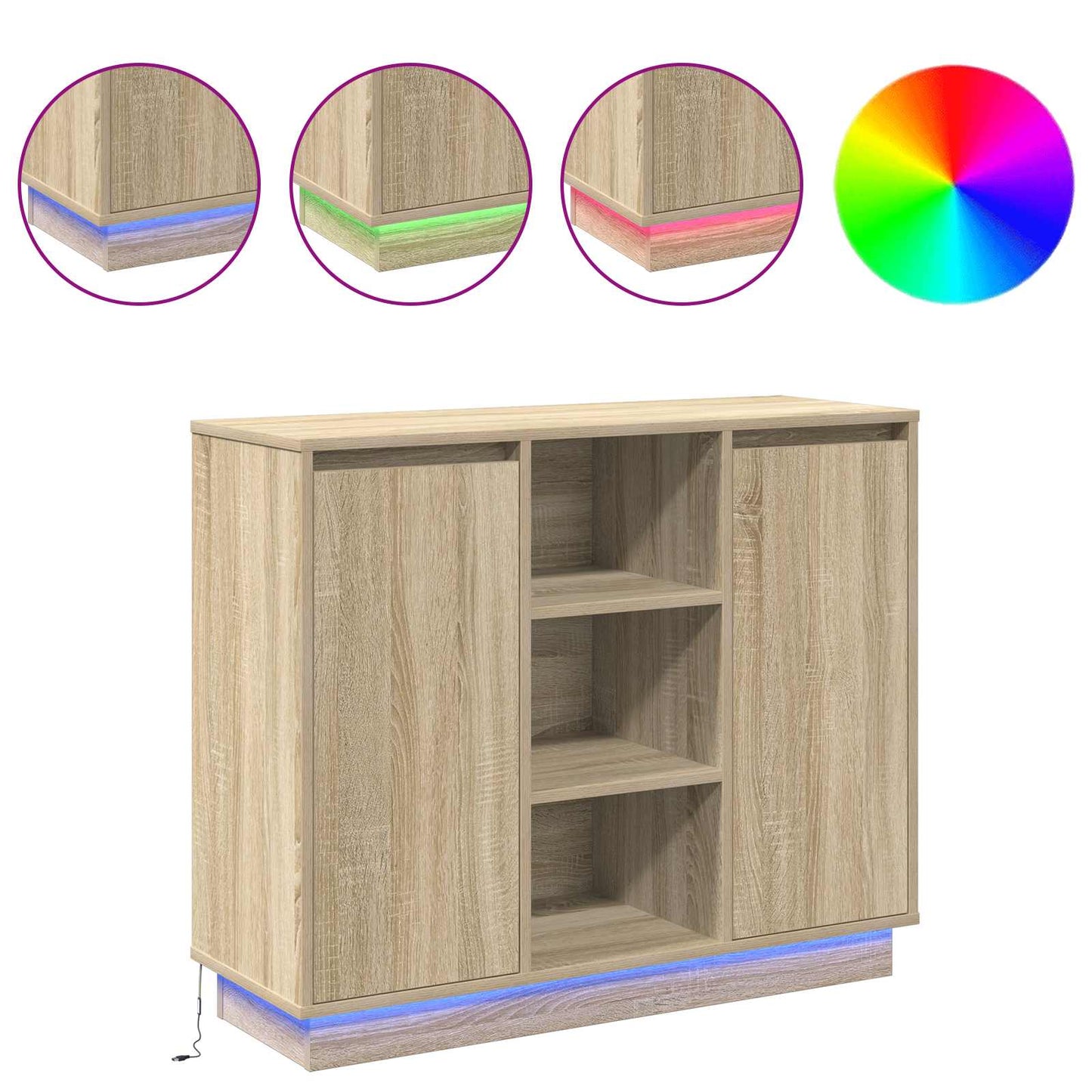 LED-Sideboard Sonoma-Eiche 90 x 32 x 75 cm Holzwerkstoff