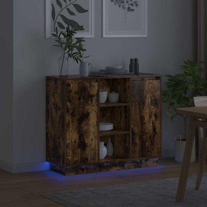 vidaXL LED-Sideboard Geräucherte Eiche 90 x 32 x 75 cm Holzwerkstoff