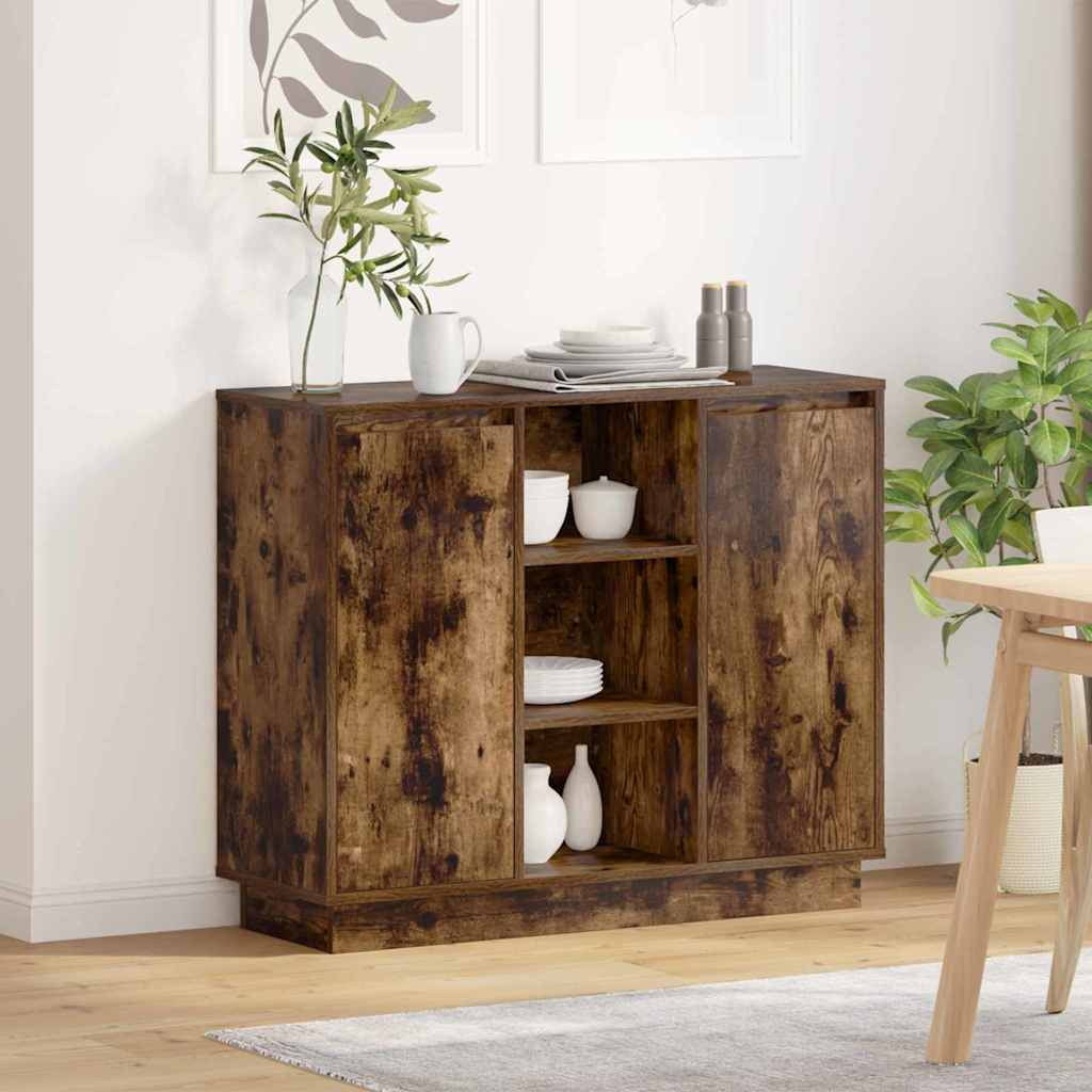 vidaXL LED-Sideboard Geräucherte Eiche 90 x 32 x 75 cm Holzwerkstoff