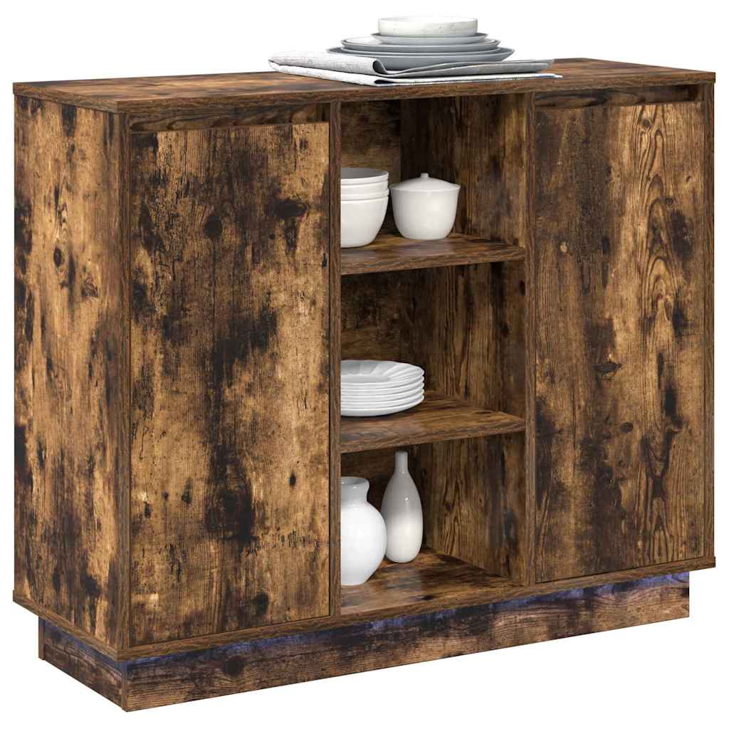 vidaXL LED-Sideboard Geräucherte Eiche 90 x 32 x 75 cm Holzwerkstoff