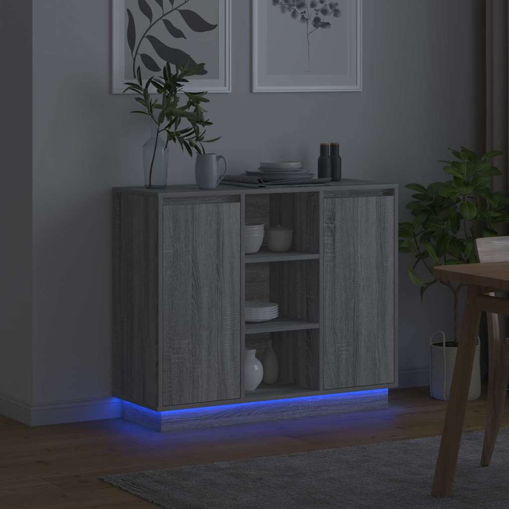 vidaXL LED-Sideboard Graues Sonoma 90 x 32 x 75 cm Holzwerkstoff