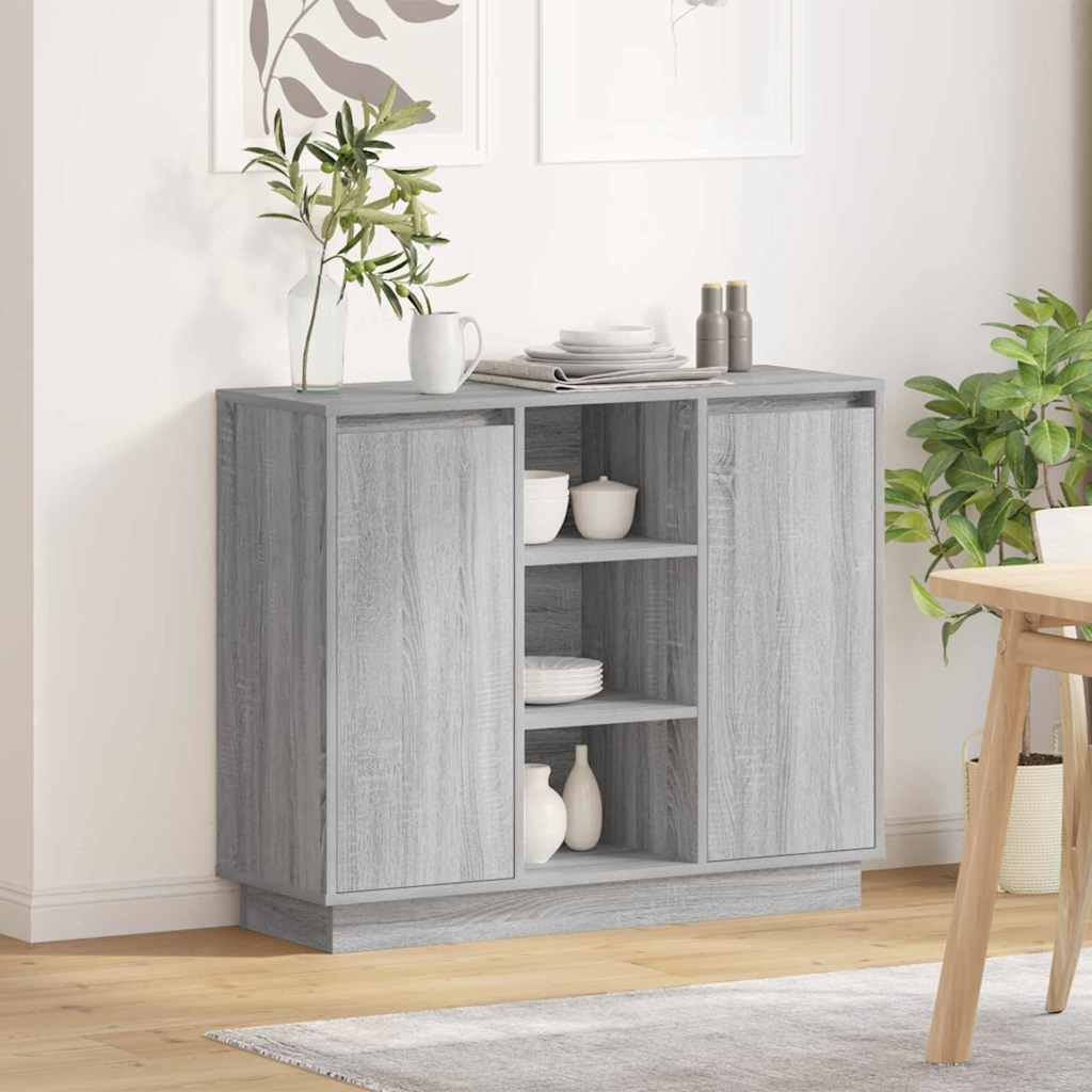 vidaXL LED-Sideboard Graues Sonoma 90 x 32 x 75 cm Holzwerkstoff