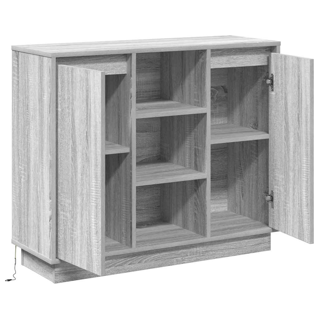 vidaXL LED-Sideboard Graues Sonoma 90 x 32 x 75 cm Holzwerkstoff