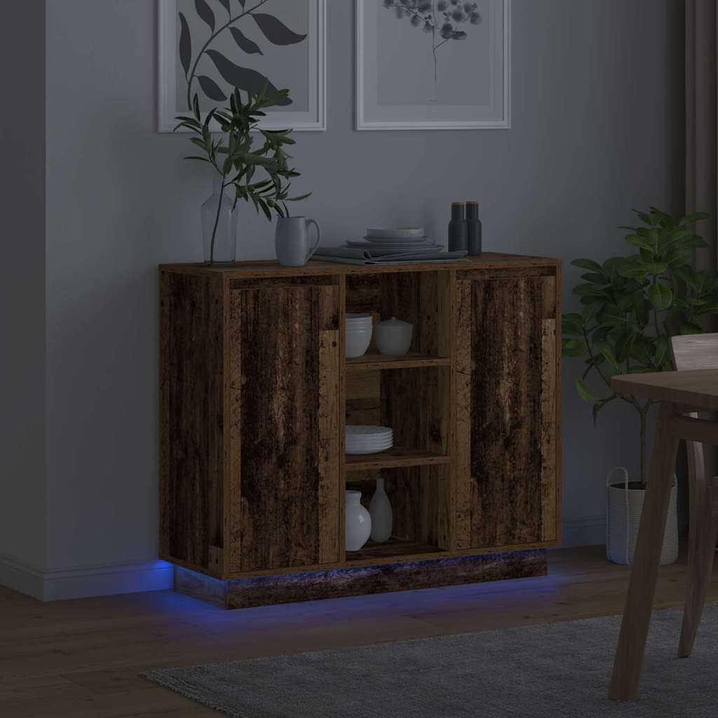 vidaXL LED-Sideboard Altholz 90 x 32 x 75 cm Holzwerkstoff