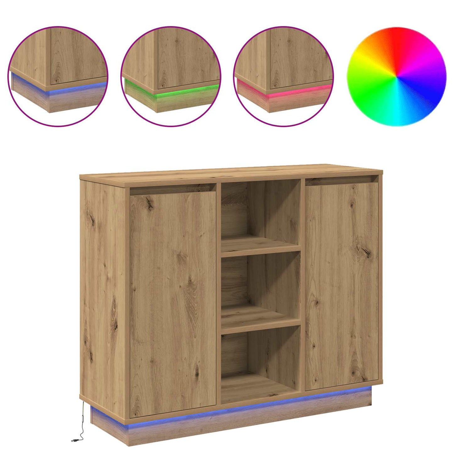 vidaXL LED-Sideboard Artisan-Eiche 90 x 32 x 75 cm Holzwerkstoff