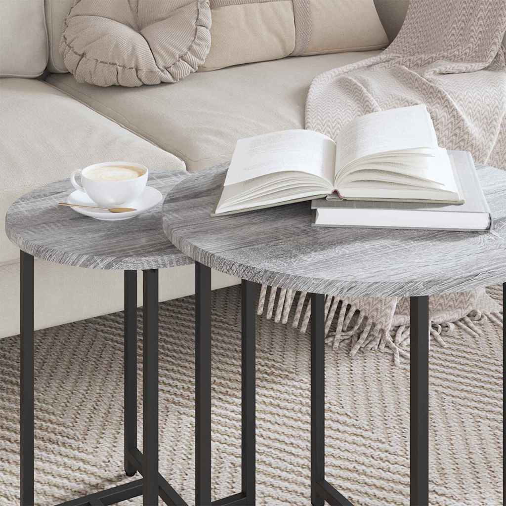 vidaXL Lot de 2 tables d'appoint gris sonoma et noir