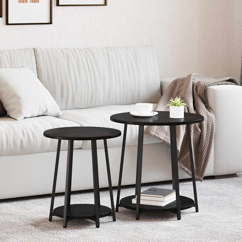 vidaXL Ensemble de tables d'appoint avec étagère 2 pcs Noir aspect chêne