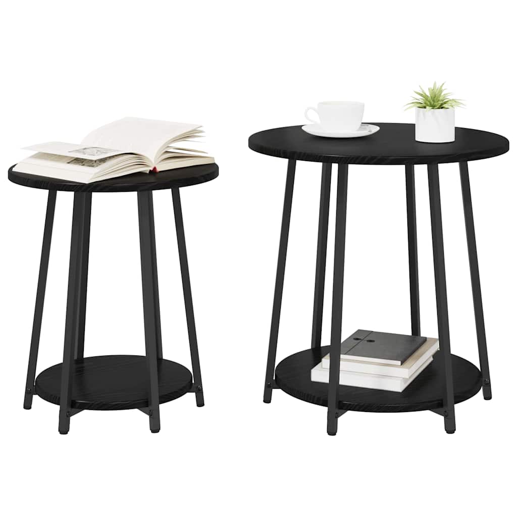 vidaXL Ensemble de tables d'appoint avec étagère 2 pcs Noir aspect chêne