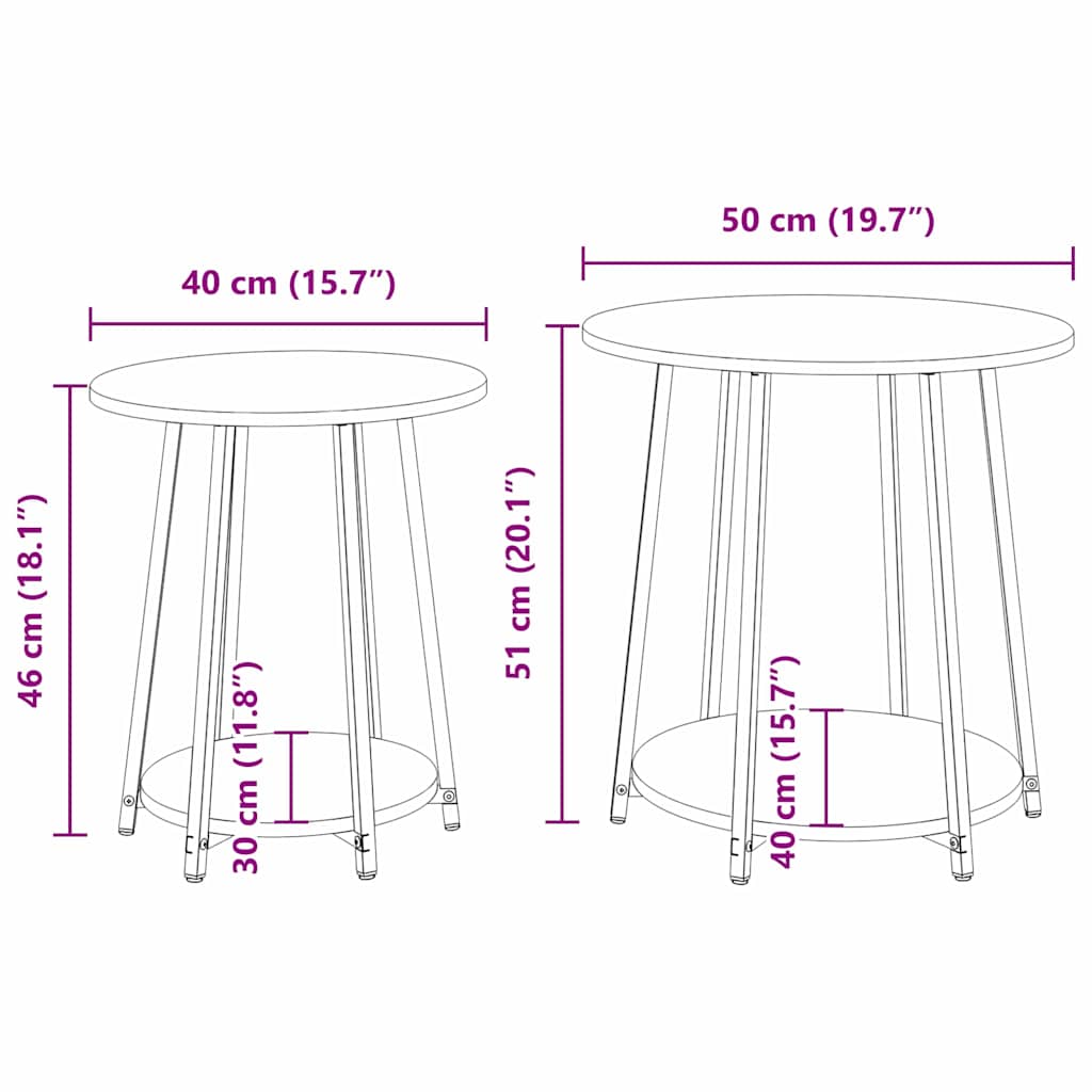 vidaXL Ensemble de tables d'appoint avec étagère 2 pcs Noir aspect chêne