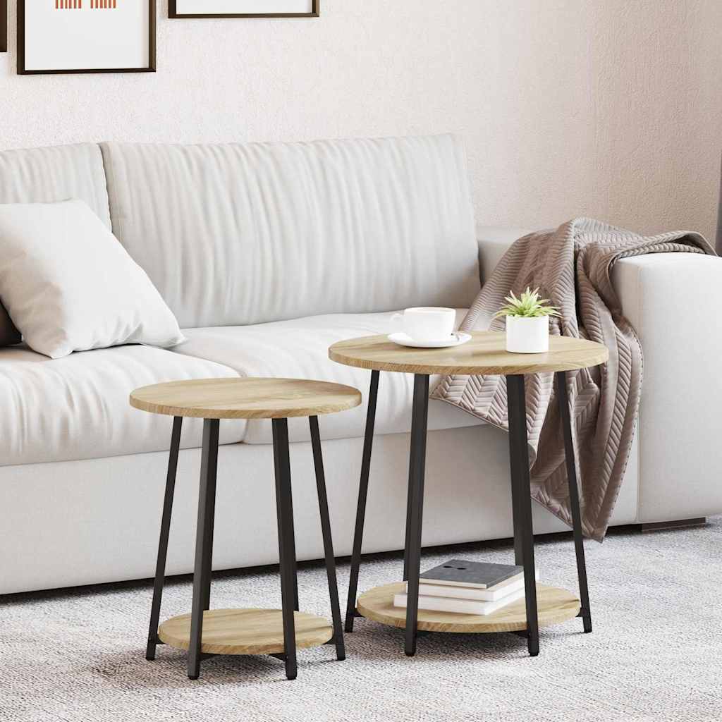 vidaXL Tables d'appoint avec étagère 2 pcs Chêne Sonoma et noir