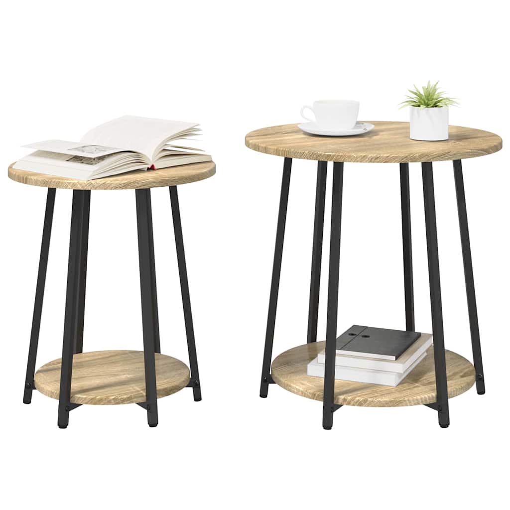 vidaXL Tables d'appoint avec étagère 2 pcs Chêne Sonoma et noir