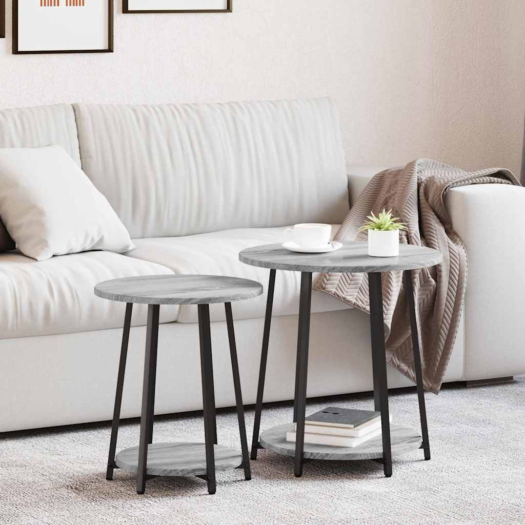 vidaXL Tables d'appoint avec étagère 2 pcs Gris Sonoma et Noir