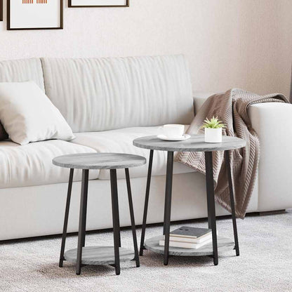 vidaXL Tables d'appoint avec étagère 2 pcs Gris Sonoma et Noir