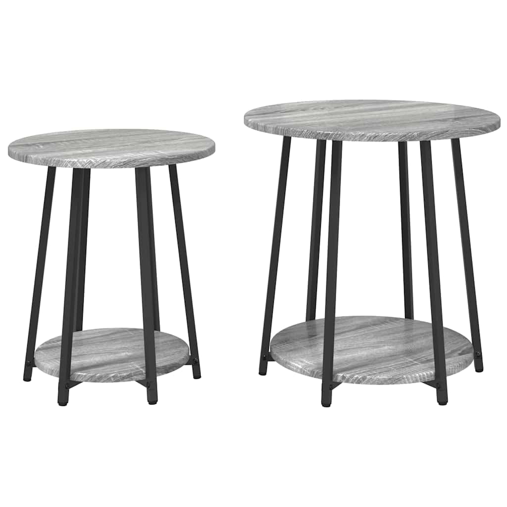 vidaXL Tables d'appoint avec étagère 2 pcs Gris Sonoma et Noir