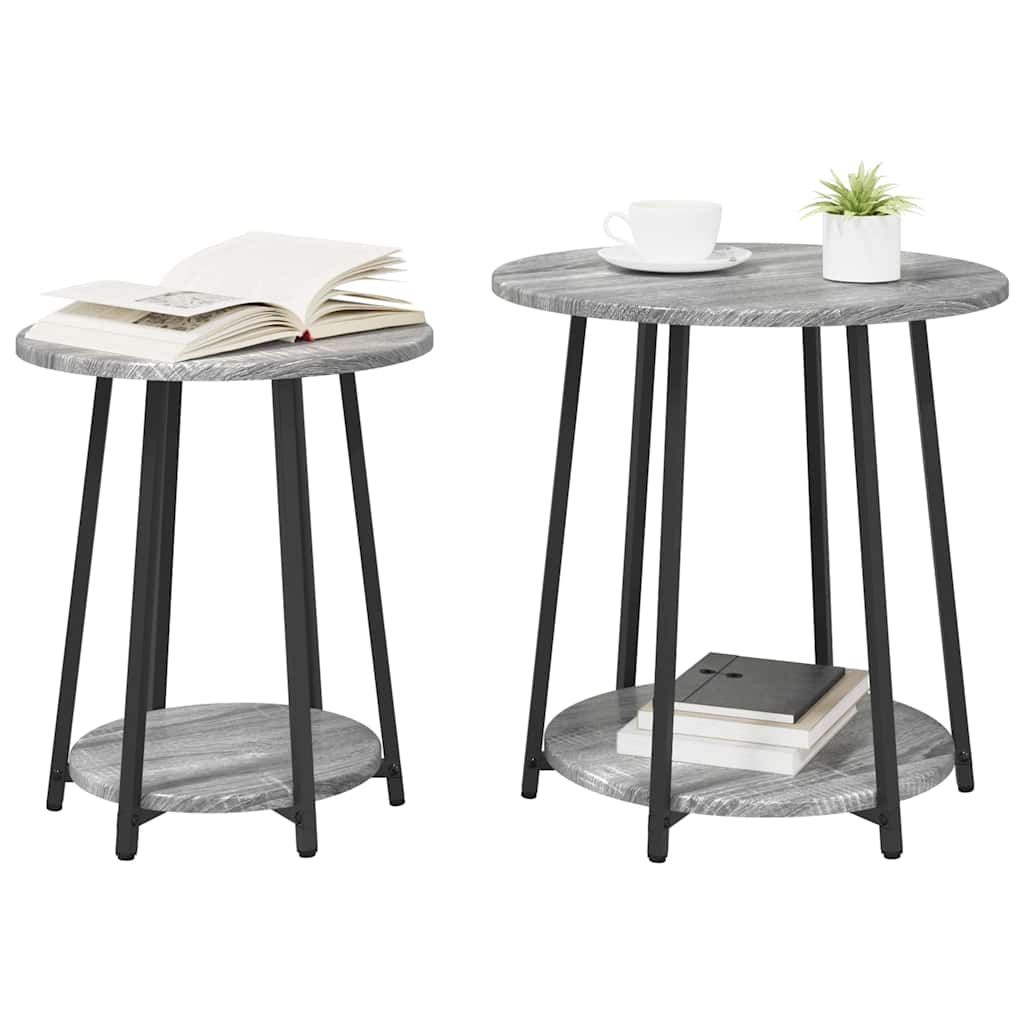 vidaXL Tables d'appoint avec étagère 2 pcs Gris Sonoma et Noir