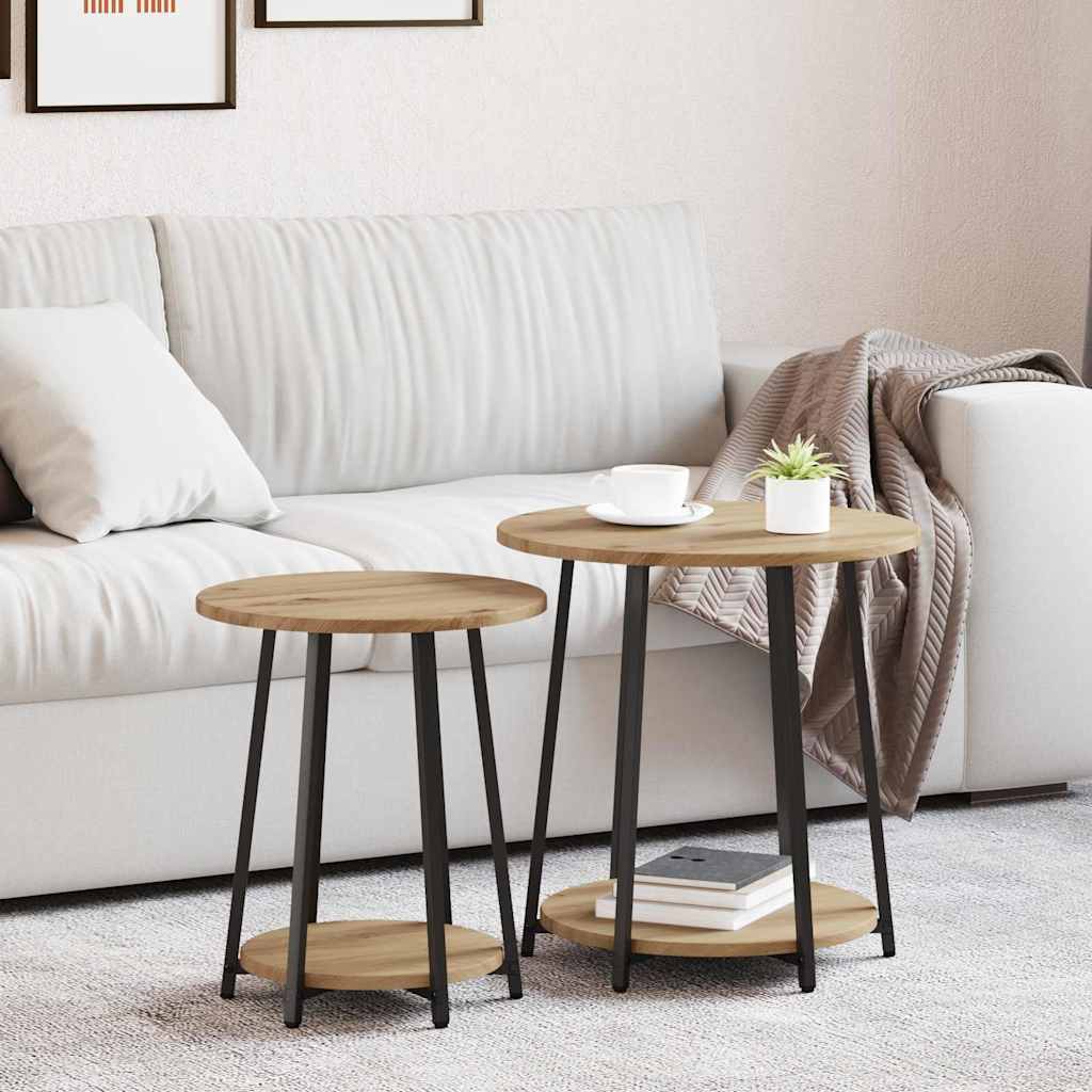 vidaXL Lot de 2 tables d'appoint avec étagère Chêne artisan et noir