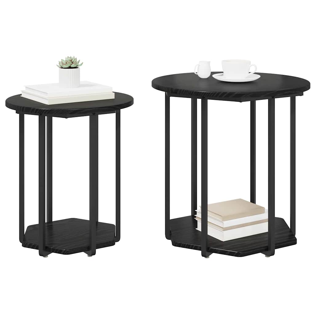 vidaXL Tables d'appoint avec étagère 2 pcs Noir Aspect Chêne