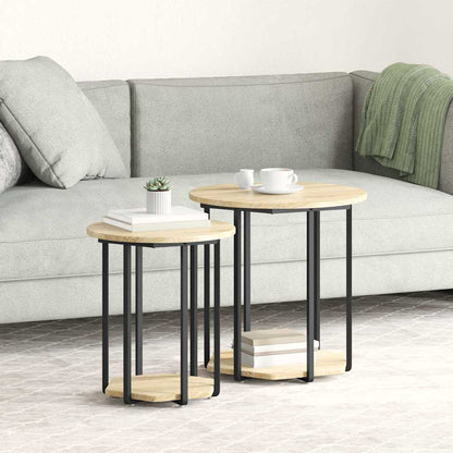 vidaXL Ensemble de tables d'appoint avec étagère 2 pcs Marron