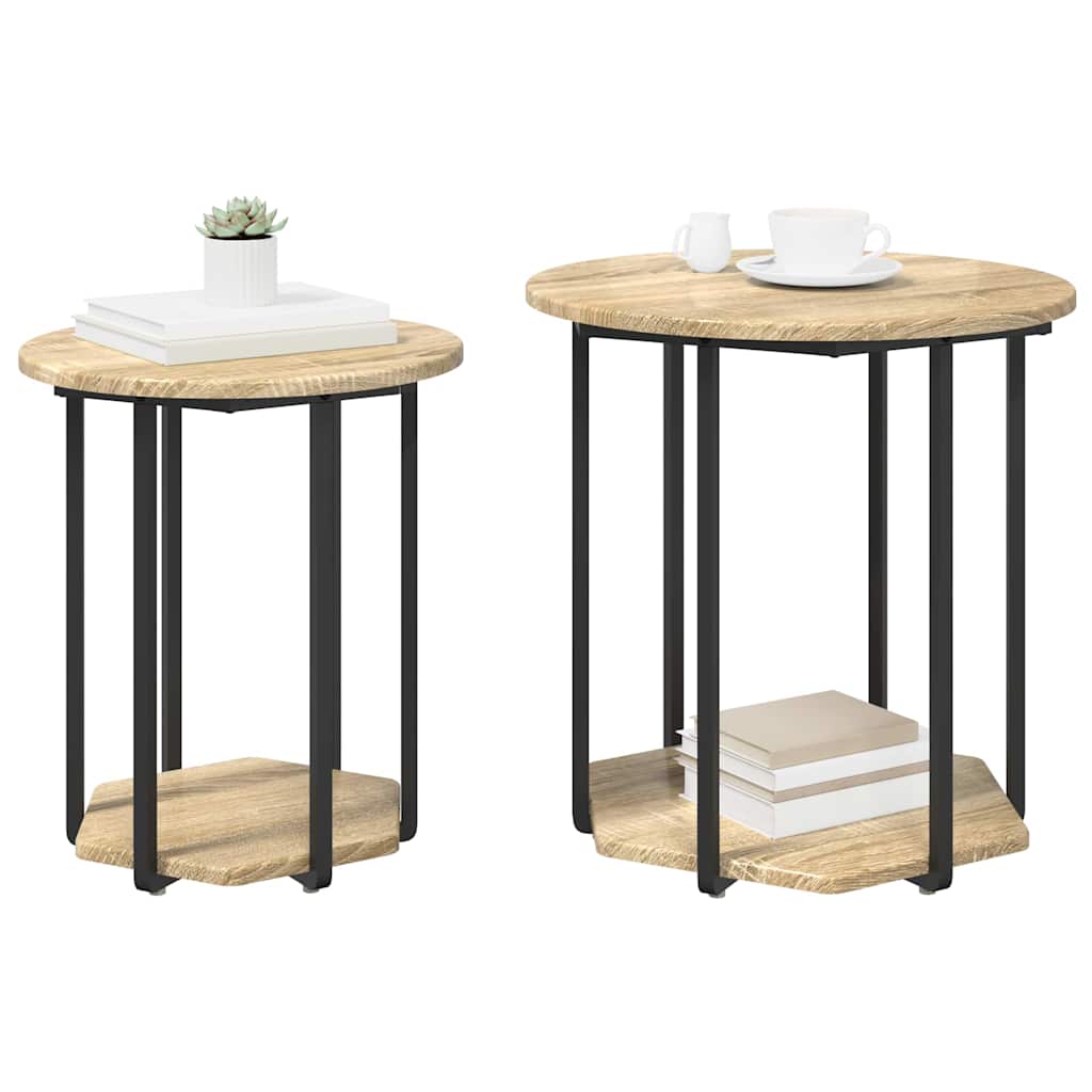 vidaXL Ensemble de tables d'appoint avec étagère 2 pcs Marron