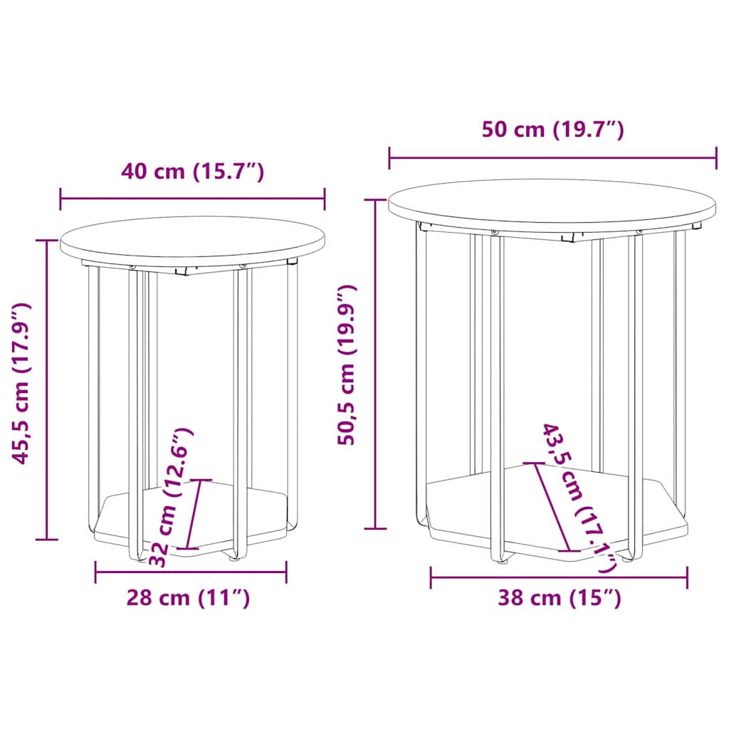 vidaXL Ensemble de tables d'appoint avec étagère 2 pcs Marron