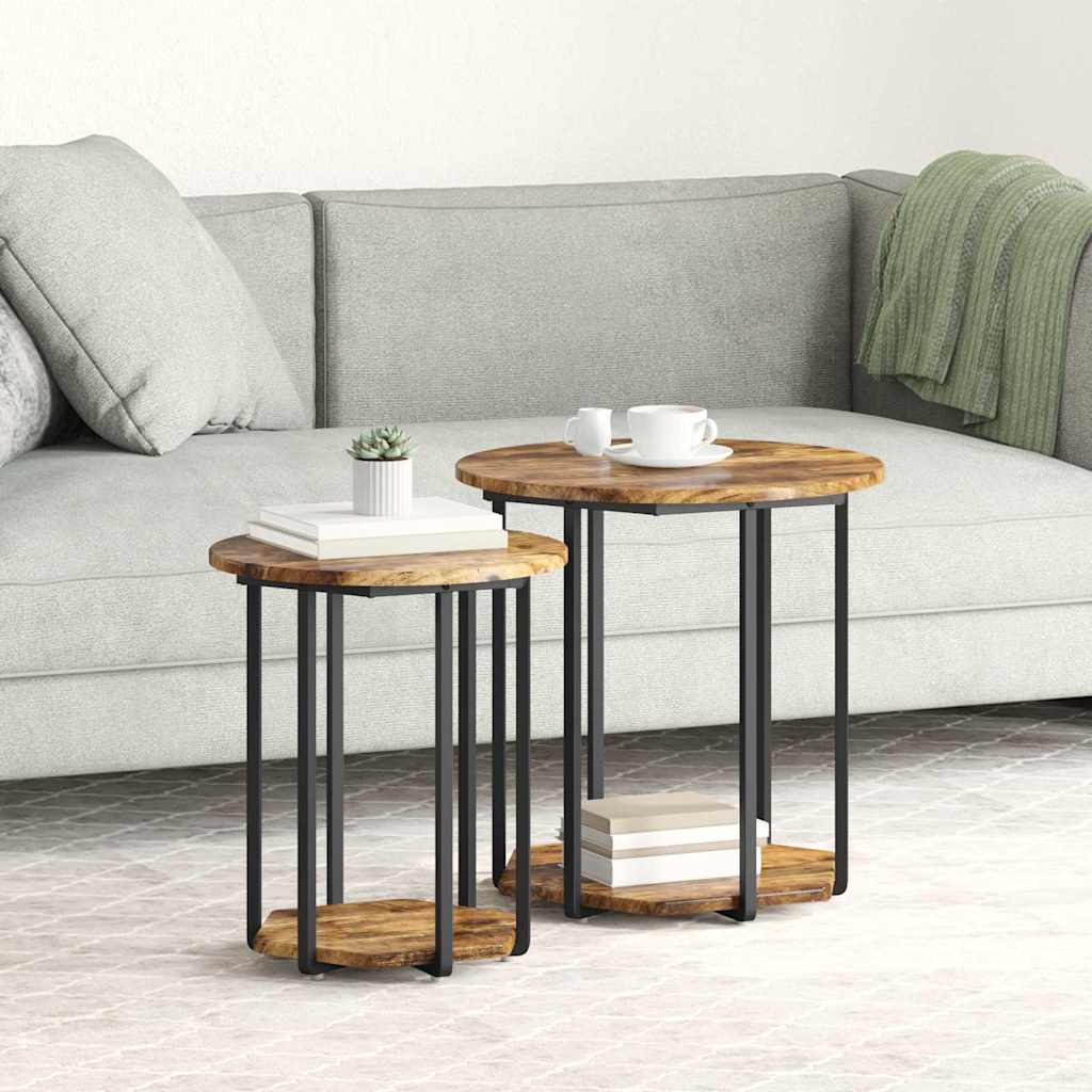 vidaXL Tables d'appoint avec étagère 2 pcs Marron