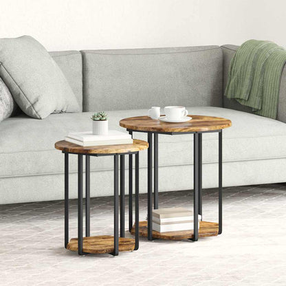 vidaXL Tables d'appoint avec étagère 2 pcs Marron