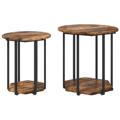 vidaXL Tables d'appoint avec étagère 2 pcs Marron