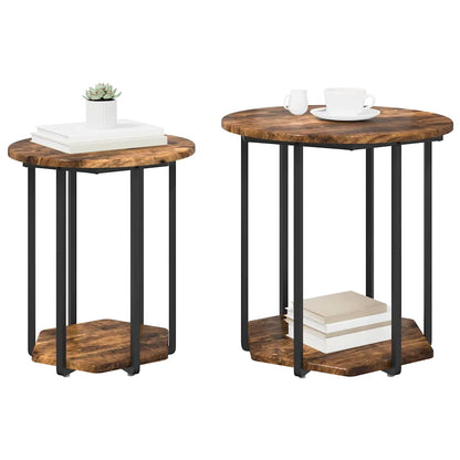 vidaXL Tables d'appoint avec étagère 2 pcs Marron