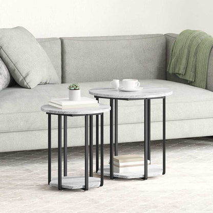 vidaXL Tables d'appoint avec étagère 2 pcs Gris