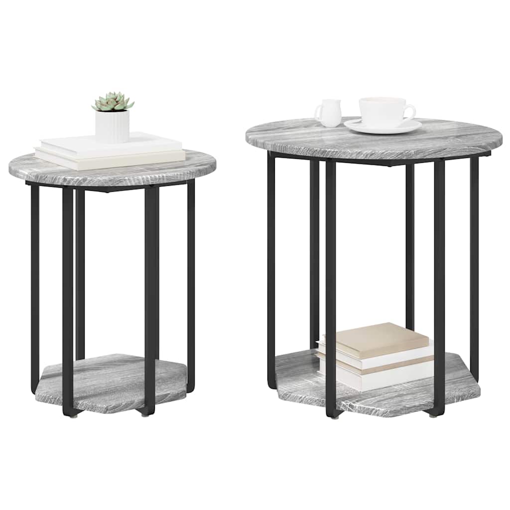vidaXL Tables d'appoint avec étagère 2 pcs Gris