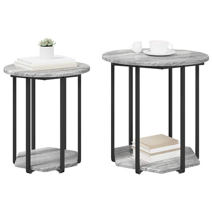 vidaXL Tables d'appoint avec étagère 2 pcs Gris